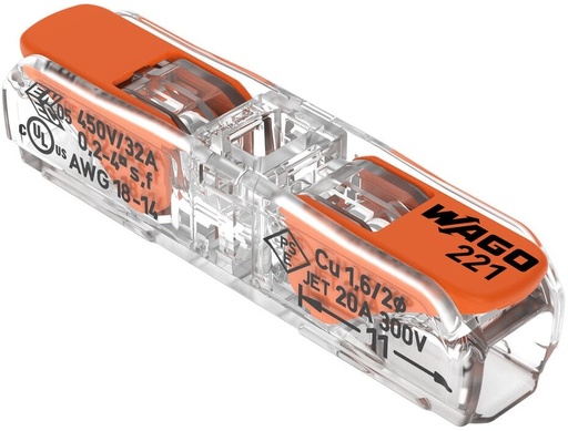 [221-2411] Wago Borne à leviers Inline Pour tous types de conducteurs Max. 4MM²