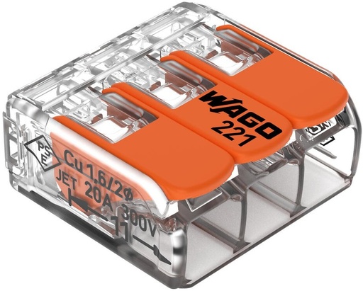 [221-413] Wago Borne de raccordement avec levier Max 3x4MM²